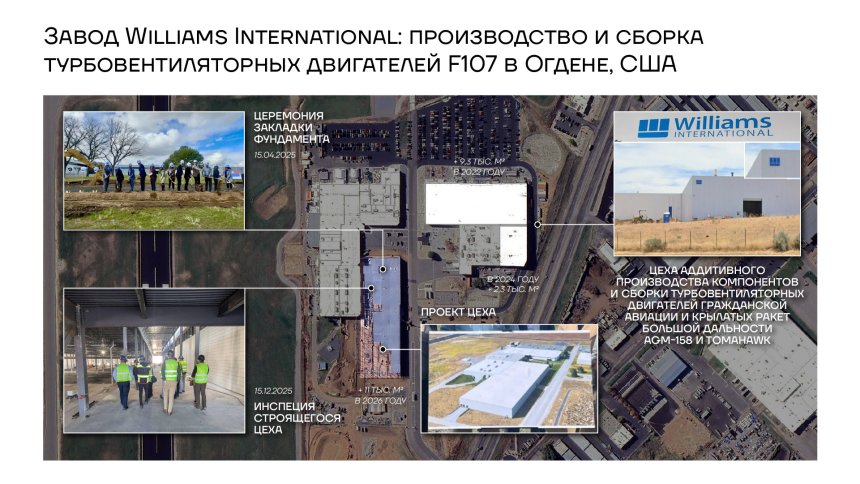 Завод Williams International: производство и сборка турбовентиляторных двигателей F107 в Огдене, США