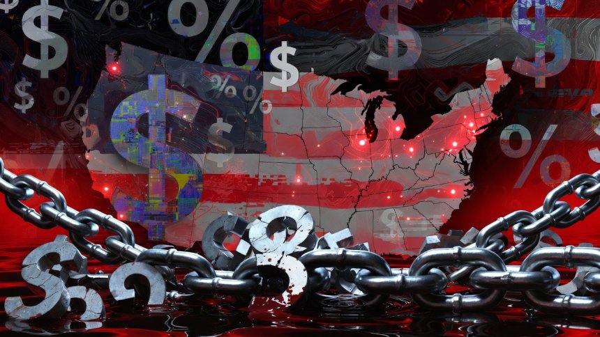 Карта США, знак доллара и цепи, абстракция