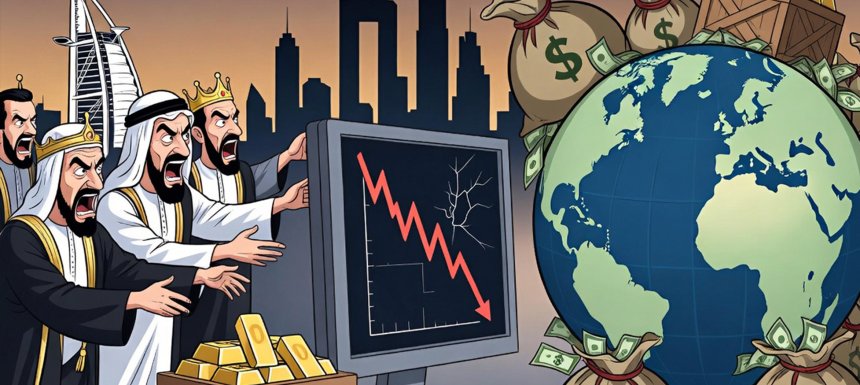 Карикатура, монархи Персидского залива тянутся к деньгам