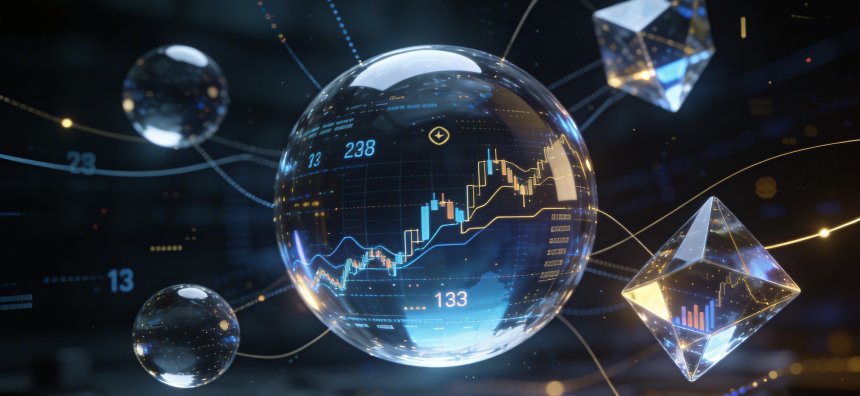 Хрустальный шар, рыночные графики, абстракция