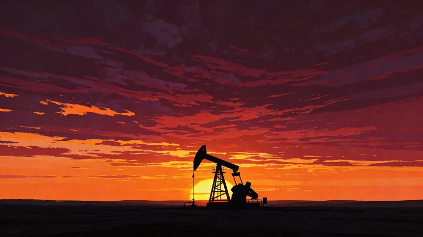 нефтяная качалка на фоне заката