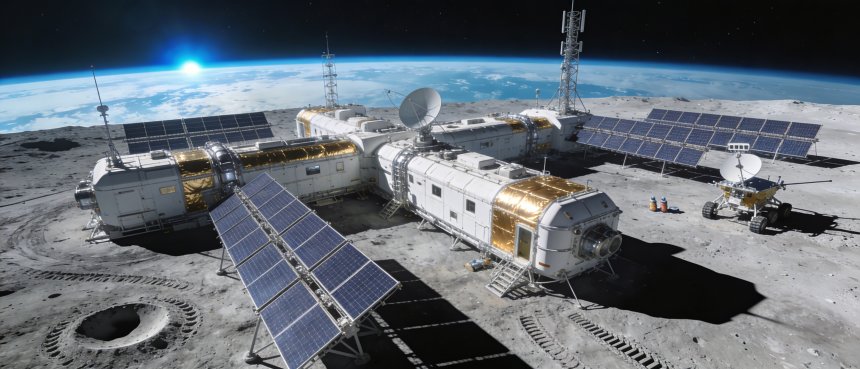 Возможный вариант изображения человеческой базы на Луне,