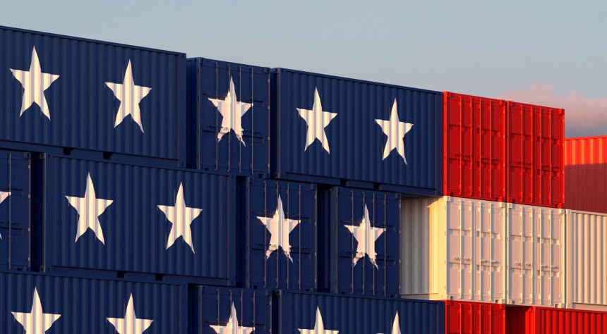 Контейнеры в цветах флага США, абстракция