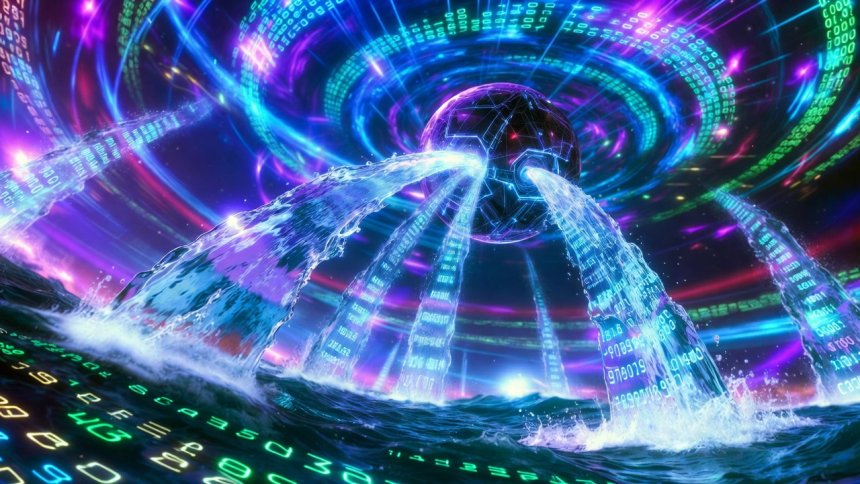 Вода, вытекающая из технологического шара, абстркация