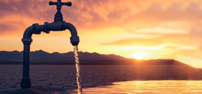 Водопроводный кран в пустыне, абстракция