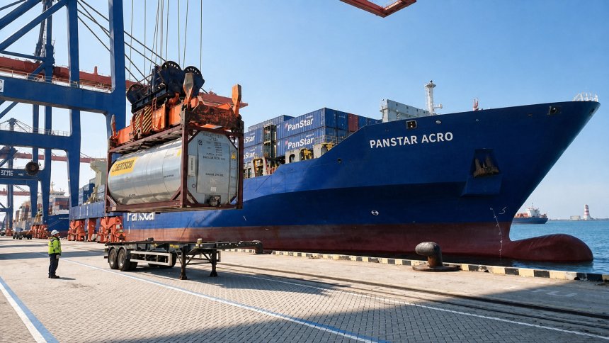 Судно PANSTAR ACRO во время погрузочных работ в порту